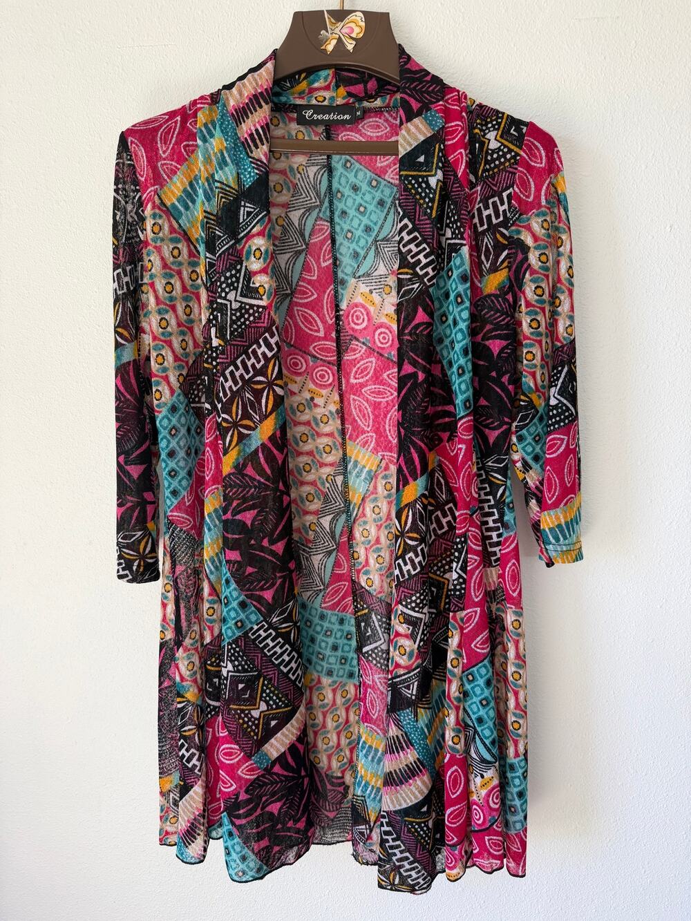 Artistic Boho Whimsical Patchwork Lace Mesh Flowy Colorful Long Sleeve Kimono M